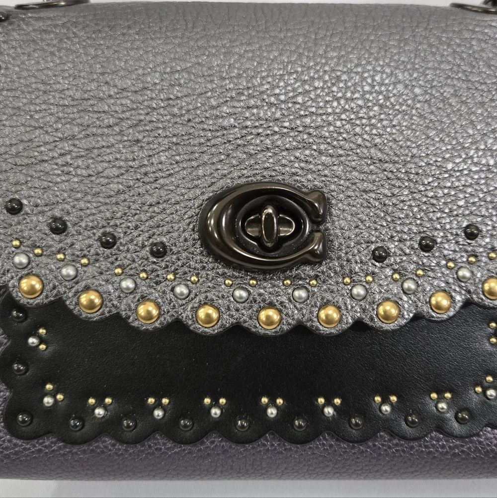 Coach Restored Parker 18 With Scallop Rivets Pewter/Metallic Eggplant Purse